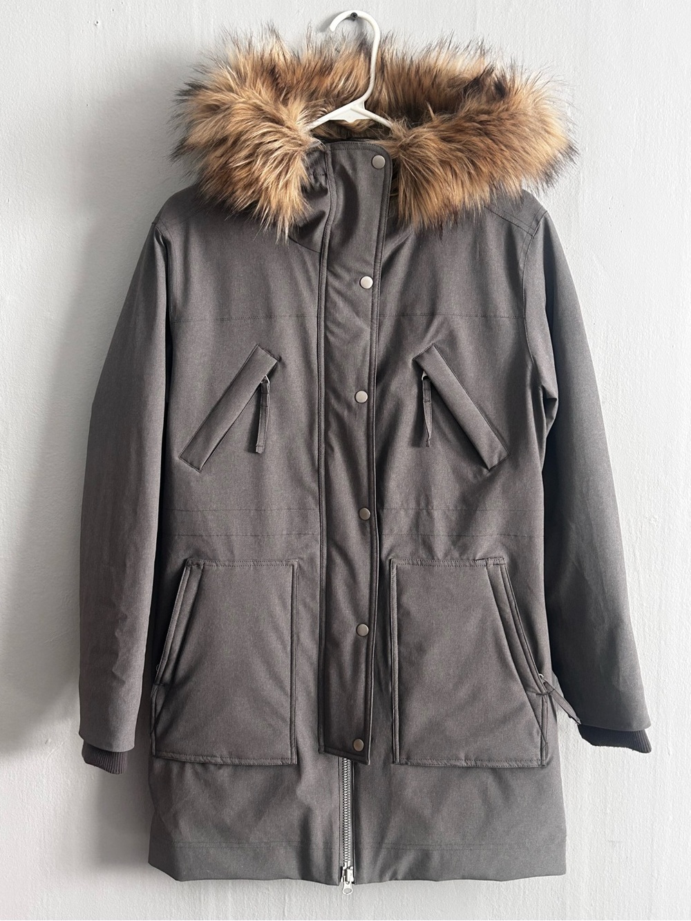 Grey Hooded Parka with Removeable Faux Fur Hood